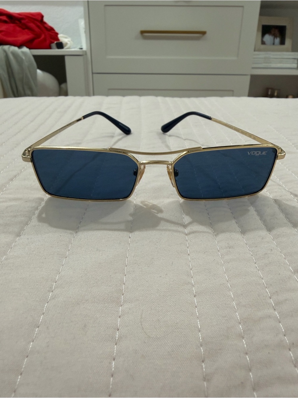 Vogue Women’s Gold Frame Sunglasses with Blue Lenses - Picture 2 of 3
